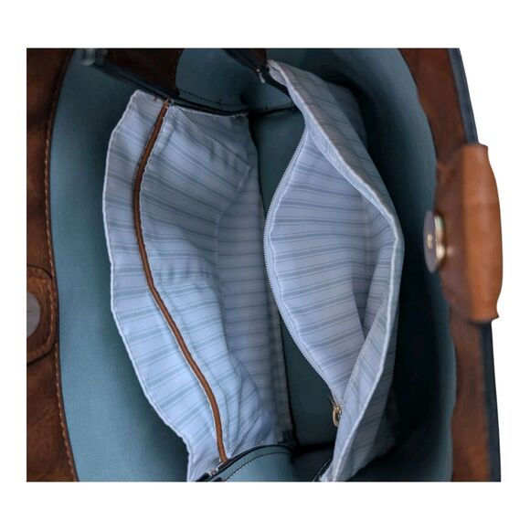 Jen & Co Tati Vegan Leather Satchel Light Teal Medium Top Handle Adjustable - Picture 11 of 12